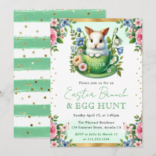Invitation Aquarelle Fleurs de printemps de lapin Brunch de P