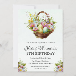 Invitation Aquarelle Fleurs de printemps Pâques Panier Annive