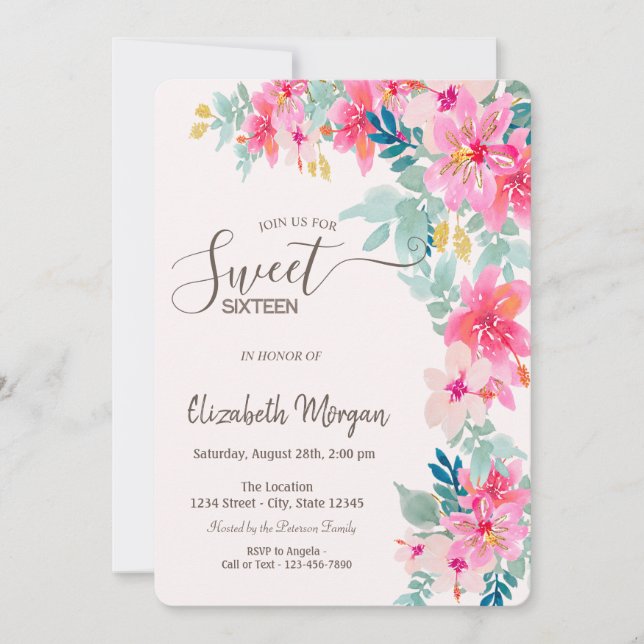 Invitation Aquarelle Fleurs de ressort doux 16 (Devant)
