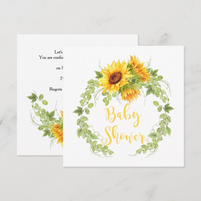 Invitation Aquarelle Fleurs de soleil Baby shower vert Invita (Devant / Derrière)