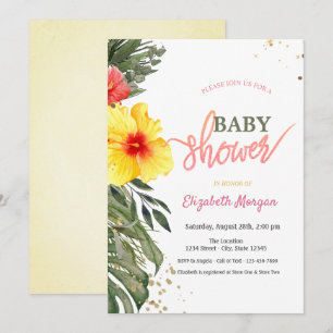 Invitation Aquarelle Fleurs d'été Baby shower Hibiscus