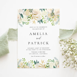 Invitation Aquarelle Fleurs d'ivoire Garland QR Code Mariage