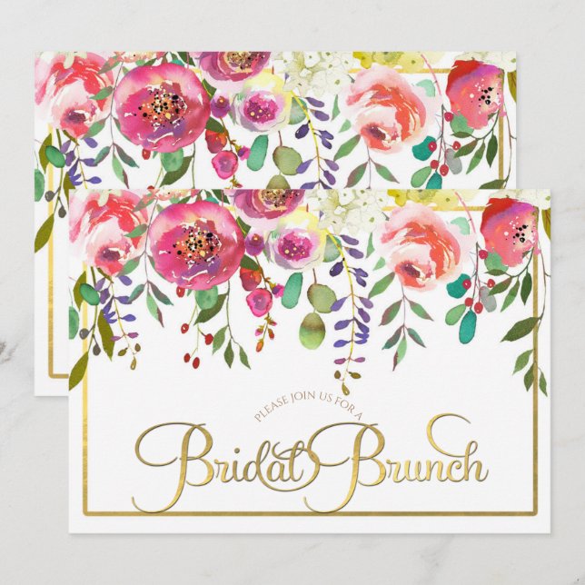 Invitation Aquarelle Fleurs florales Brunch nuptial moderne (Devant / Derrière)