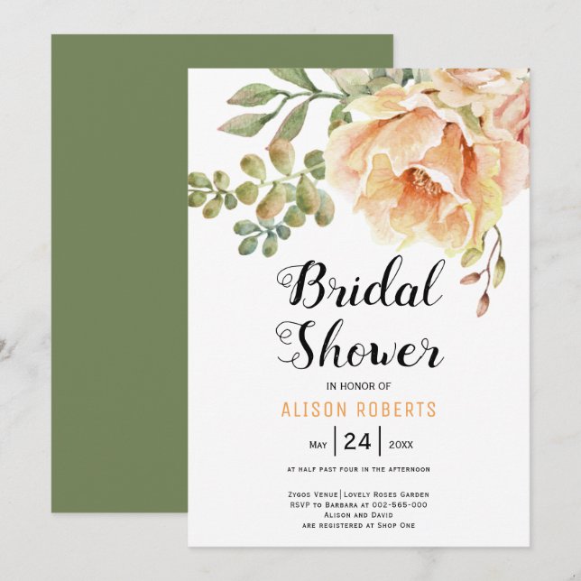 Invitation Aquarelle fleurs florales mariage douche nuptiale (Devant / Derrière)