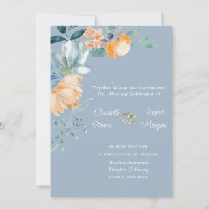 Invitation Aquarelle Fleurs Mariage bleu foncé