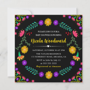 Invitation Aquarelle Fleurs mexicaines Fiesta Baby shower