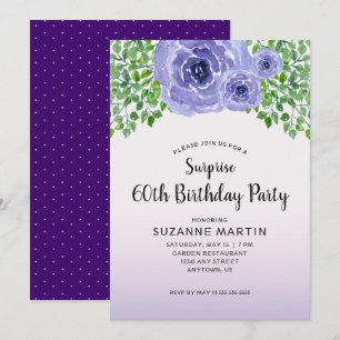 Invitation Aquarelle Fleurs pourpres   Surprise 60e anniversa