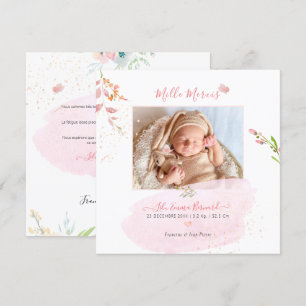 Invitation Aquarelle Fleurs - Ravitaillement Naissance Fille