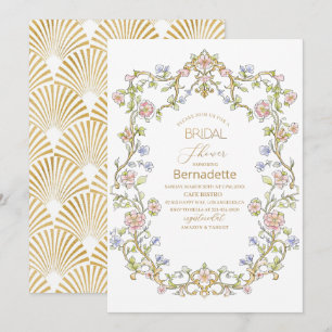 Invitation Aquarelle fleurs rétro or Fête des mariées