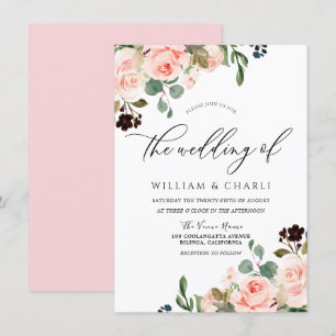 Invitation Aquarelle Fleurs rose pâle Mariage de printemps