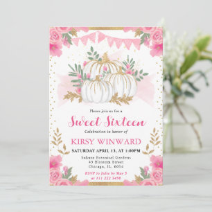 Invitation Aquarelle Fleurs Roses Automne Citrouille Douze An