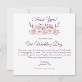 Invitation Aquarelle Fleurs roses - Merci Mariage-
