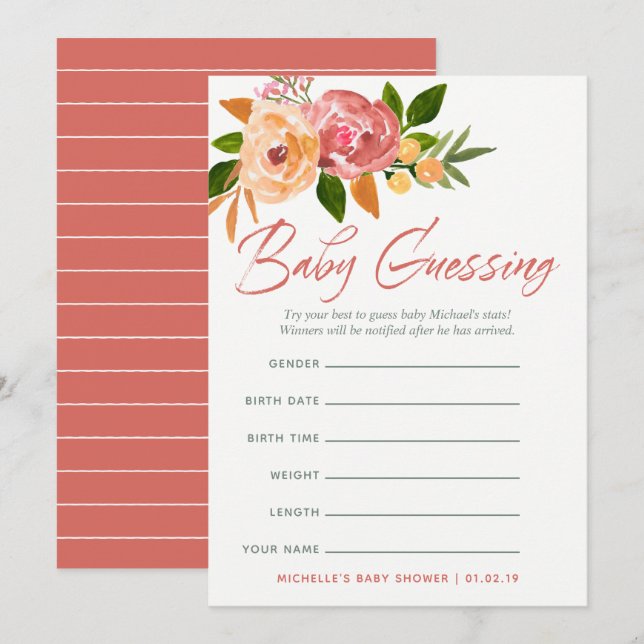 Invitation Aquarelle Fleurs sauvages Baby Predictions Jeu (Devant / Derrière)