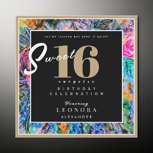 Invitation Aquarelle Fleurs Sweet sixteen 16 Surprise Party