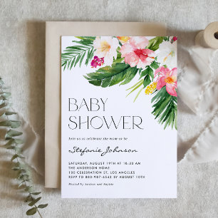 Invitation Aquarelle Fleurs tropicales Baby shower d'été