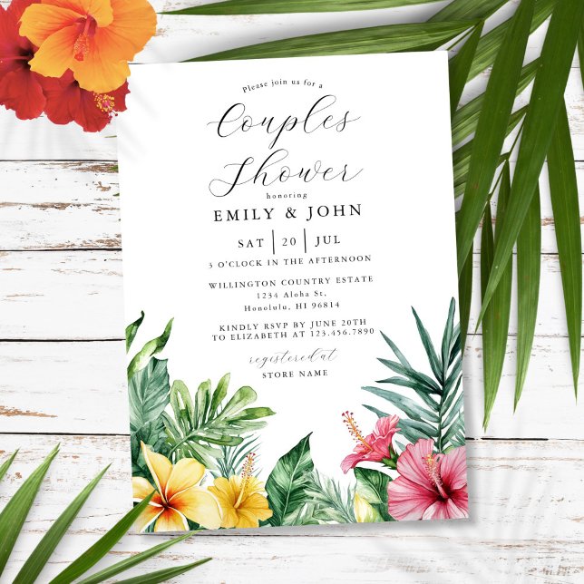 Invitation Aquarelle Fleurs tropicales Couples Douche (Watercolor Tropical Flowers Couples Shower Invitation)