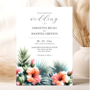 Invitation Aquarelle Fleurs tropicales et Mariage de verdure