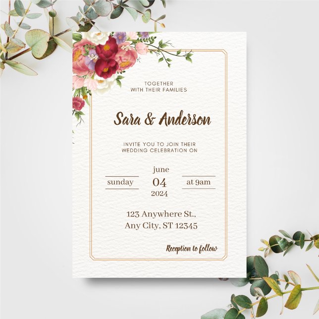 Invitation Aquarelle Fleurs tropicales et Mariage de verdure (Créateur téléchargé)
