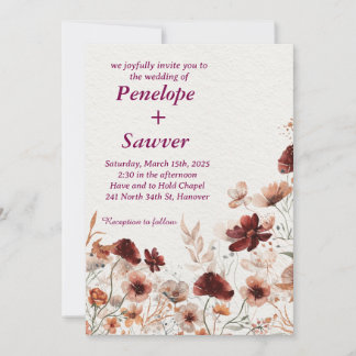Invitation Aquarelle Fleurs tropicales et Mariage vert I