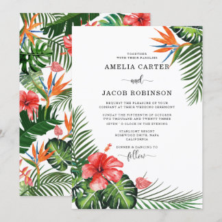 Invitation Aquarelle Fleurs tropicales Mariage de verdure