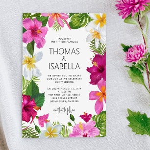 Invitation Aquarelle Fleurs tropicales   Mariage Feuille Palm