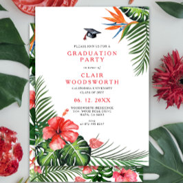 Invitation Aquarelle Fleurs tropicales Verdure Graduation