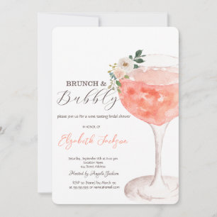 Invitation Aquarelle Fleurs Vins Brunch & Bubbly