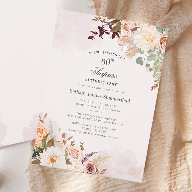Invitation Aquarelle Floral 60e anniversaire Moderne (Watercolor Floral 60th Birthday Modern Invitation)