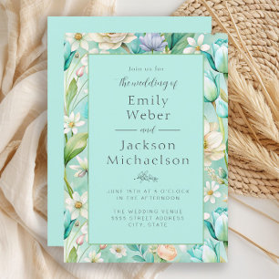 Invitation Aquarelle Floral Aqua Ivory Pastel Floral Mariage