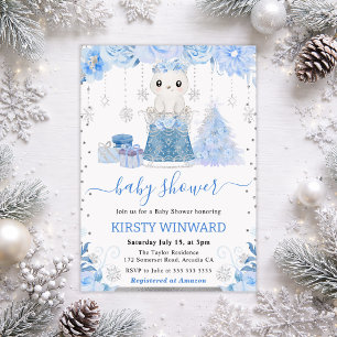 Invitation Aquarelle Floral Arctique Baby shower Ours polaire