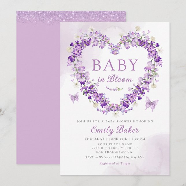 Invitation Aquarelle Floral Baby in Bloom Girl Baby shower (Devant / Derrière)