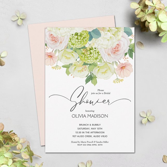 Invitation Aquarelle Floral Blush Fête des mariées rose (Créateur téléchargé)