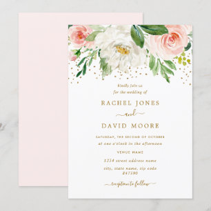 Invitation Aquarelle Floral Blush Gold Mariage