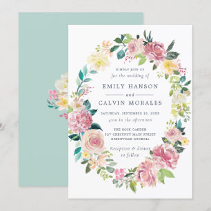 Invitation Aquarelle Floral Blush Green Wreath