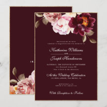 Aquarelle Floral Bourgogne Bouquet Romance Mariage