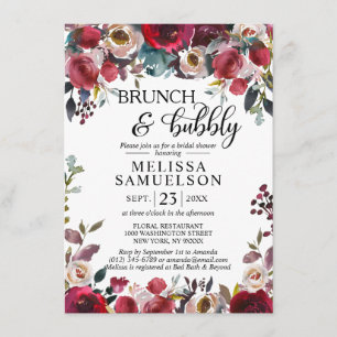Invitation Aquarelle Floral Bourgogne Fête des mariées Brunch