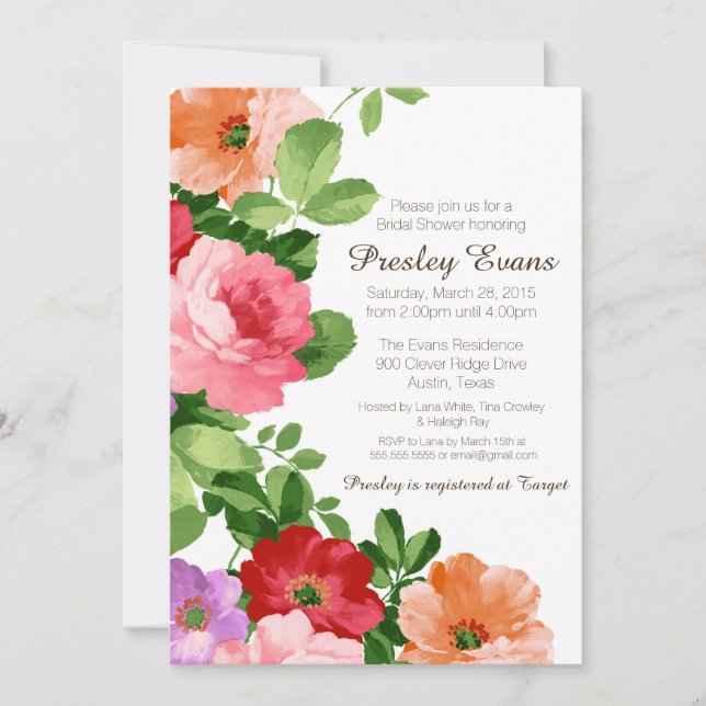 Invitation Aquarelle Floral Bridal Show Invitation, Rose (Devant)