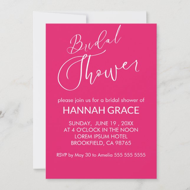 Invitation Aquarelle Floral Bright Hot rose Fête des mariées (Devant)