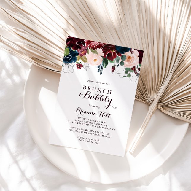 Invitation Aquarelle Floral Brunch et Fête des mariées Bubbly (Créateur téléchargé)