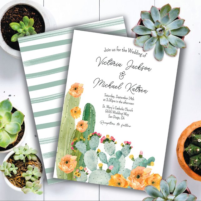 Invitation Aquarelle Floral Cactus Mariage (Créateur téléchargé)