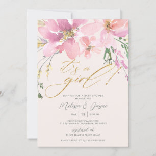 Invitation Aquarelle Floral C'est un Baby shower de fille