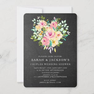 Invitation Aquarelle Floral Coeur Couples Wedding shower