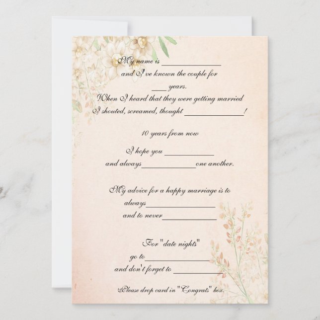 Invitation Aquarelle Floral, Conseils de Mariage Drôles, Pers (Devant)