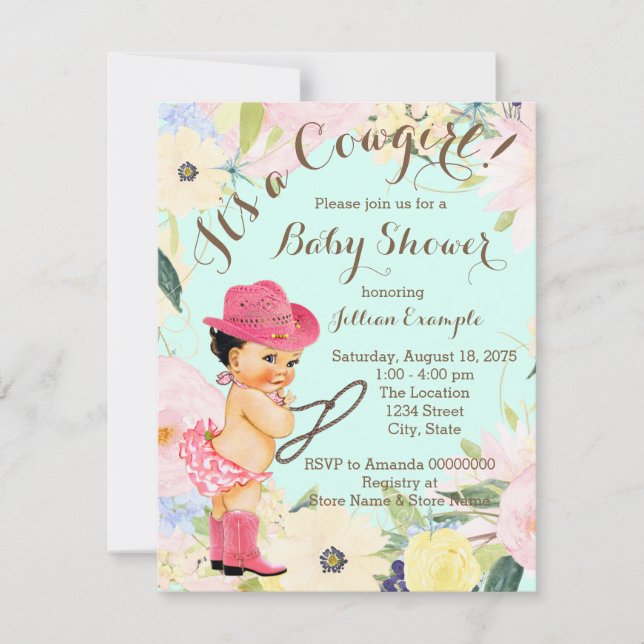 Invitation Aquarelle Floral Cowgirl Baby shower (Devant)