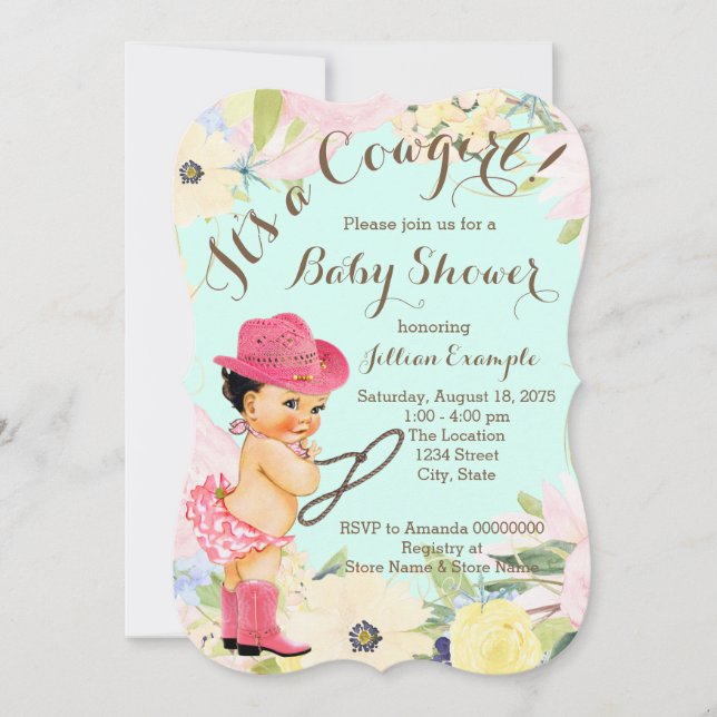 Invitation Aquarelle Floral Cowgirl Baby shower (Devant)