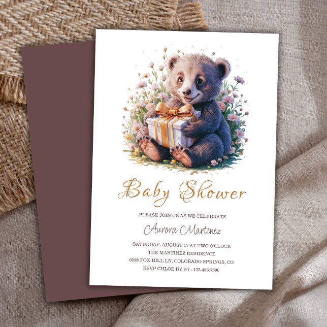 Invitation Aquarelle Floral Cute Little Bear Baby shower (Créateur téléchargé)