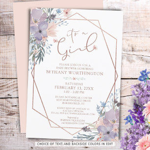 Invitation Aquarelle Floral Dusty rose violet Baby shower