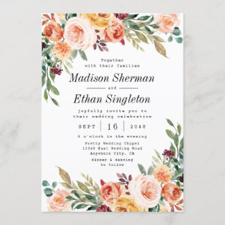 Invitation Aquarelle Floral Élégant Broussailleux Mariage Bou