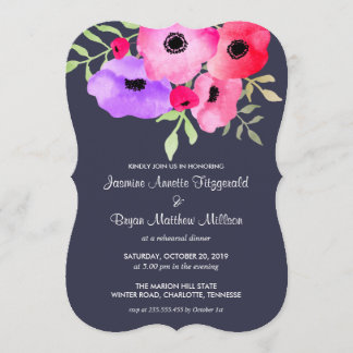 Invitation Aquarelle Floral Engagement Partie Marine Bleu