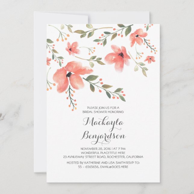 Invitation Aquarelle Floral Fête des mariées romantique (Devant)